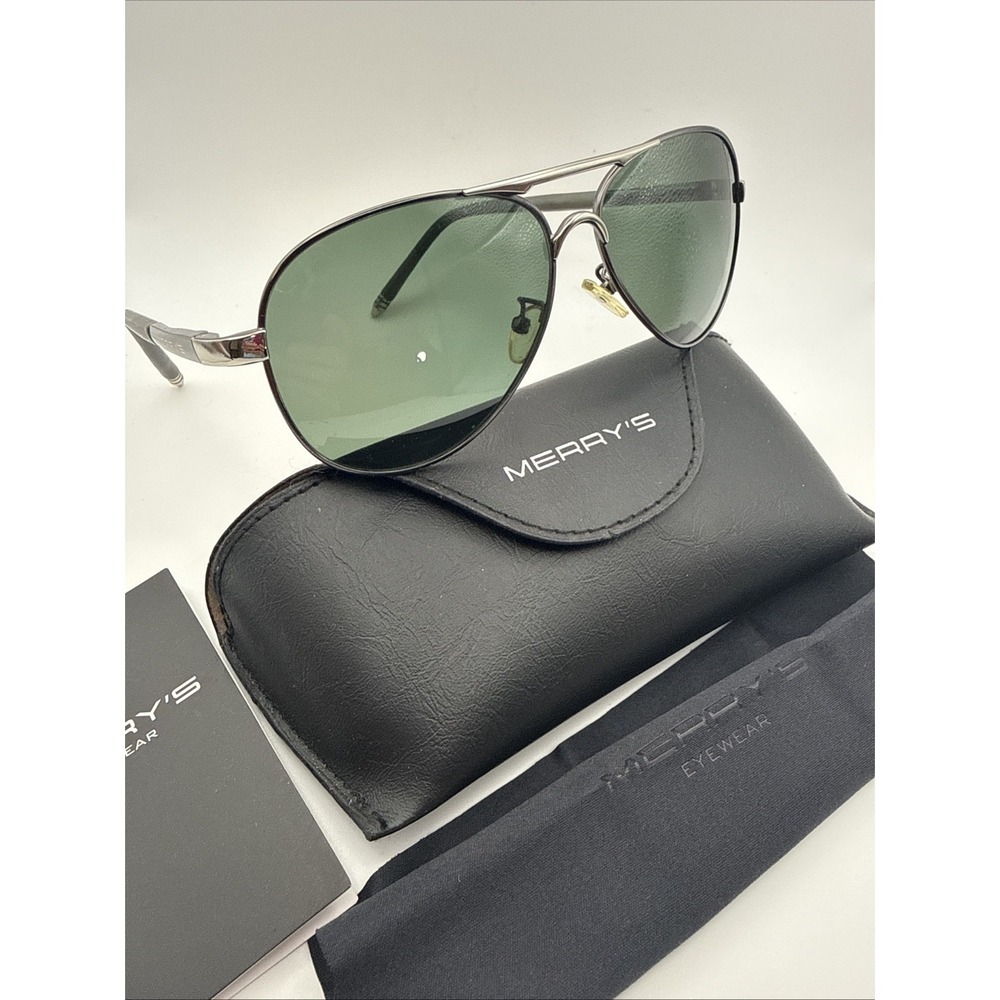 MERRY'S BLACK Aviator S'8513 61 -14-132 Sunglasses-ITALY- Includes case & cloth